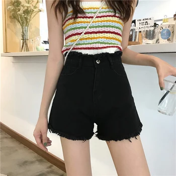 

Denim Shorts Womens Solid Short Jeans High Waist Street Wear Pockets Shorts Female Summer New