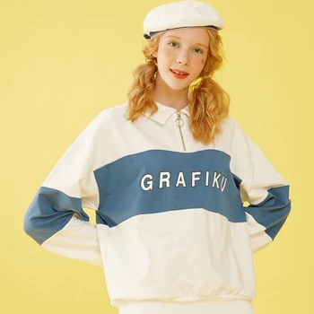 

Merry Pretty Women's Letter Print Patchwork Hoodies Sweatshirts 2019 Winter Long Sleeve Polo Collar Pullovers Loose Tracksuit