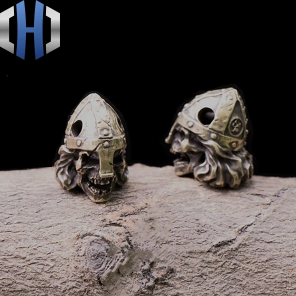 Original Nordic Samurai Skull Helmet Handmade Knife Beads Pendant Outdoor EDC Copper Paracord Beads