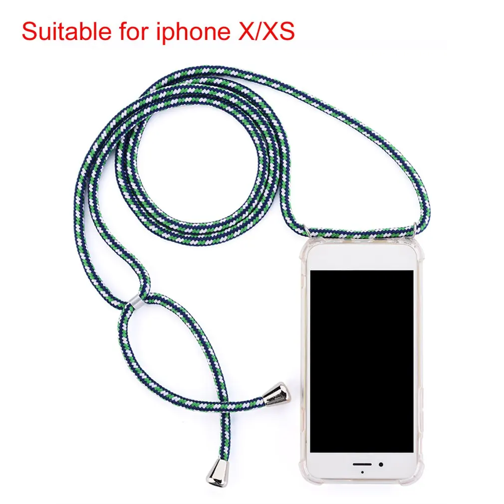 x xs Shockproof Necklace Cell Phone Lanyard Strap Case For iPhone Phone Back Cover Neck Strap Soft TPU Mobile Phone Case - Цвет: x xs