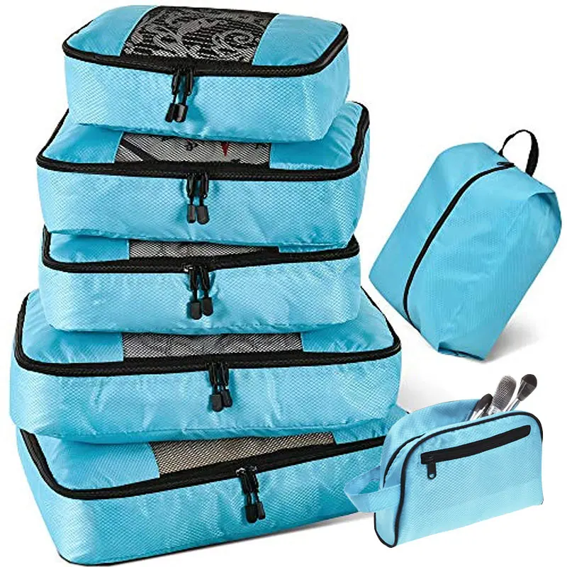 Упаковочные кубики, органайзер для багажа, водонепроницаемый, двойная молния, для мужчин и женщин, дорожная сумка, органайзер для ручной клади, нейлоновая дорожная сумка - Цвет: Blue 5 Pcs 2