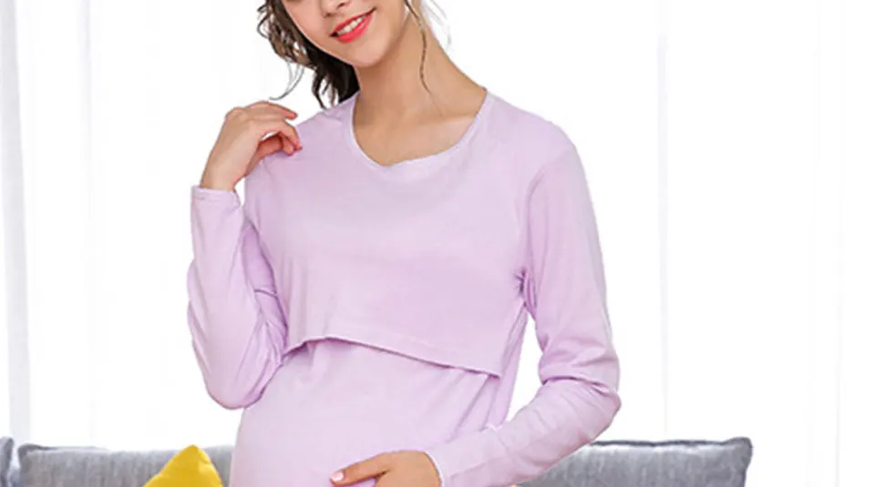 Пижамы для беременных; сезон осень-зима; ночная рубашка для кормящих мам, кормящих грудью; теплое нижнее белье