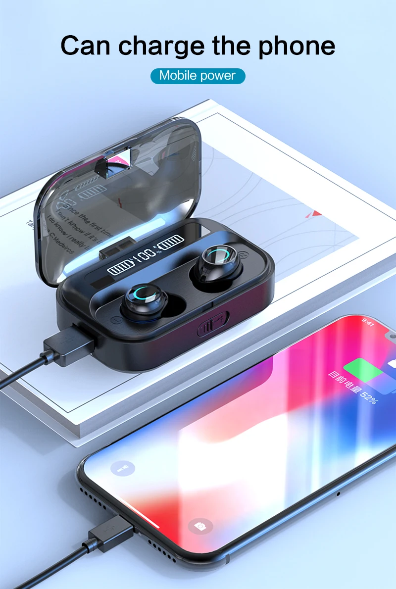 G09 TWS 5 0 Bluetooth 9D Stereo Earphone Wireless Earphones IPX7 Waterproof Earphones 1500mAh LED Smart Power Bank Phone Holder