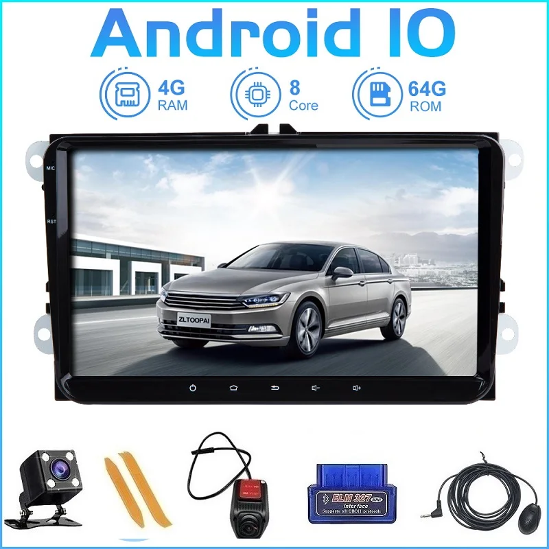 Автомобильный мультимедийный плеер ZLTOOPAI 9 дюймов на Android 10 с GPS Навигатором для