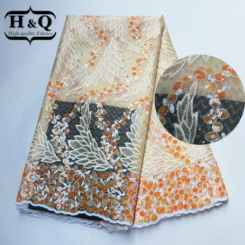 

New Design African Tulle Lace Fabric 5 Yards French Net Lace Embroidered Nigerian Lace Fabric with Sequins and Stones For Women