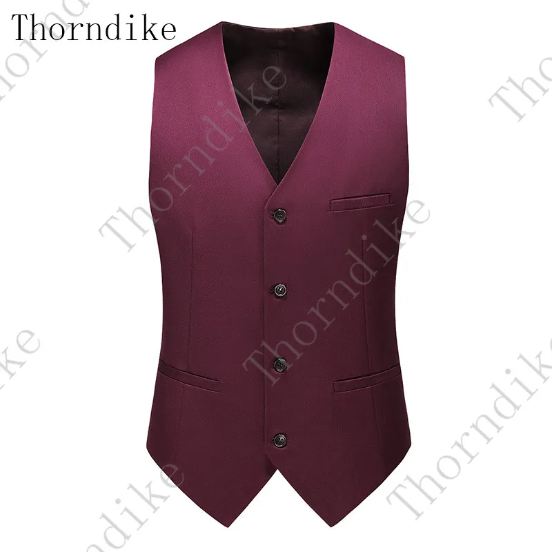 Burgundy Thorndike, новинка, жилет для жениха, желтый, черный, Groomsmens, лучший мужской жилет, Азиатский Размер, M-6XL, однобортный, для свадьбы, выпускного, ужина, жилет - Цвет: Burgundy