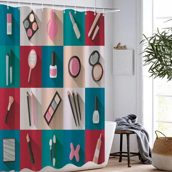 

High Heels Shower Curtain Cartoon Makeups Shower Curtains For Girls Washable Bathroom Curtain Toilet Cover Morden Bath Curtain