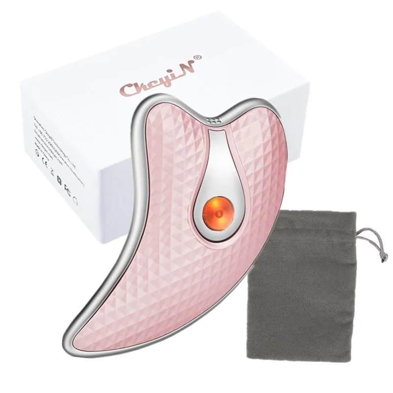 CkeyiN microcorriente cara masajeador con calor vibración Lifting Facial arrugas antienvejecimiento apretar la piel Gua Sha rascador de masaje Tool50