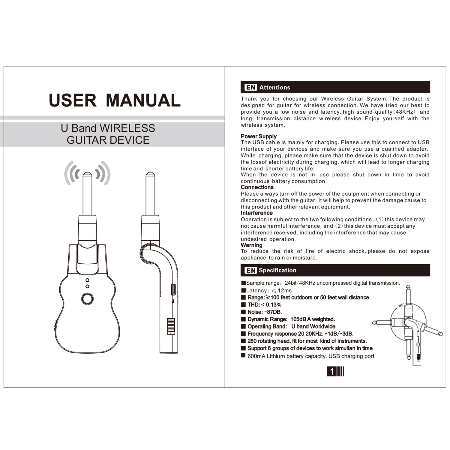 UHF беспроводной аудио передатчик приемник Система USB Перезаряжаемый pick Up для электрогитары бас музыкальный инструмент аксессуар