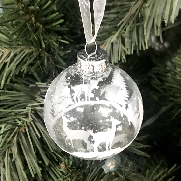 

Christmas tree decorations glass creative ornaments shopping malls foreign trade 6.5cm clear printing deer ball