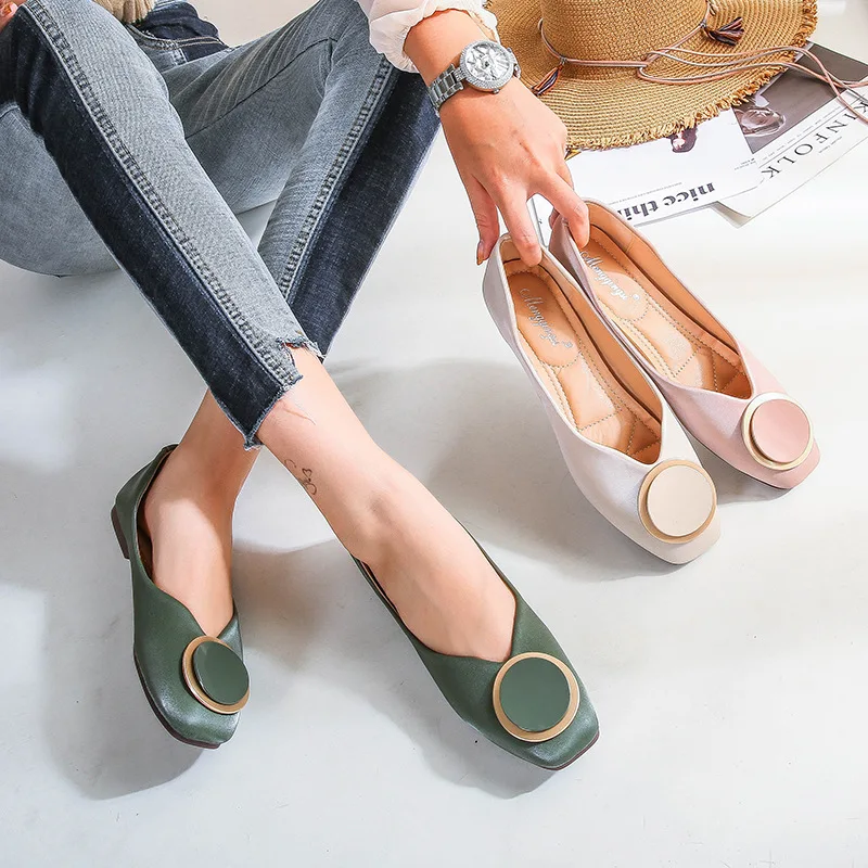 

Flat Shoes Women Metal Decoration Slip on Shoes Shallow Square Toe Loafer Ballet Flats Shoes High Quality Big Size Zapatos Mujer