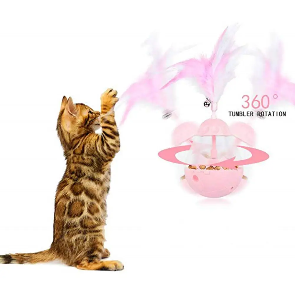 Interactive Cat Tumbler Toy Pet Slow Feeder Smart Cat Leak Food Interactive Toy Automatic Rotating Cat Game Toy