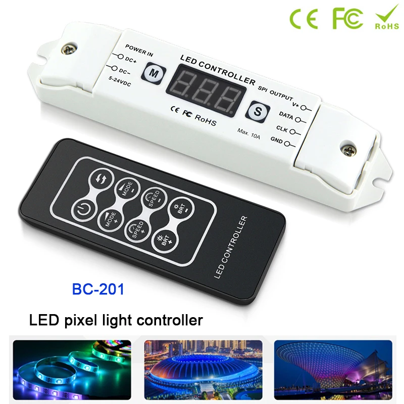

BC-201 LED Pixel SPI Strip Controller Digital Addressable Control 2801 2811 2812 6803 8806 IC 1000 Pixels Tape Lights DC5V-24V