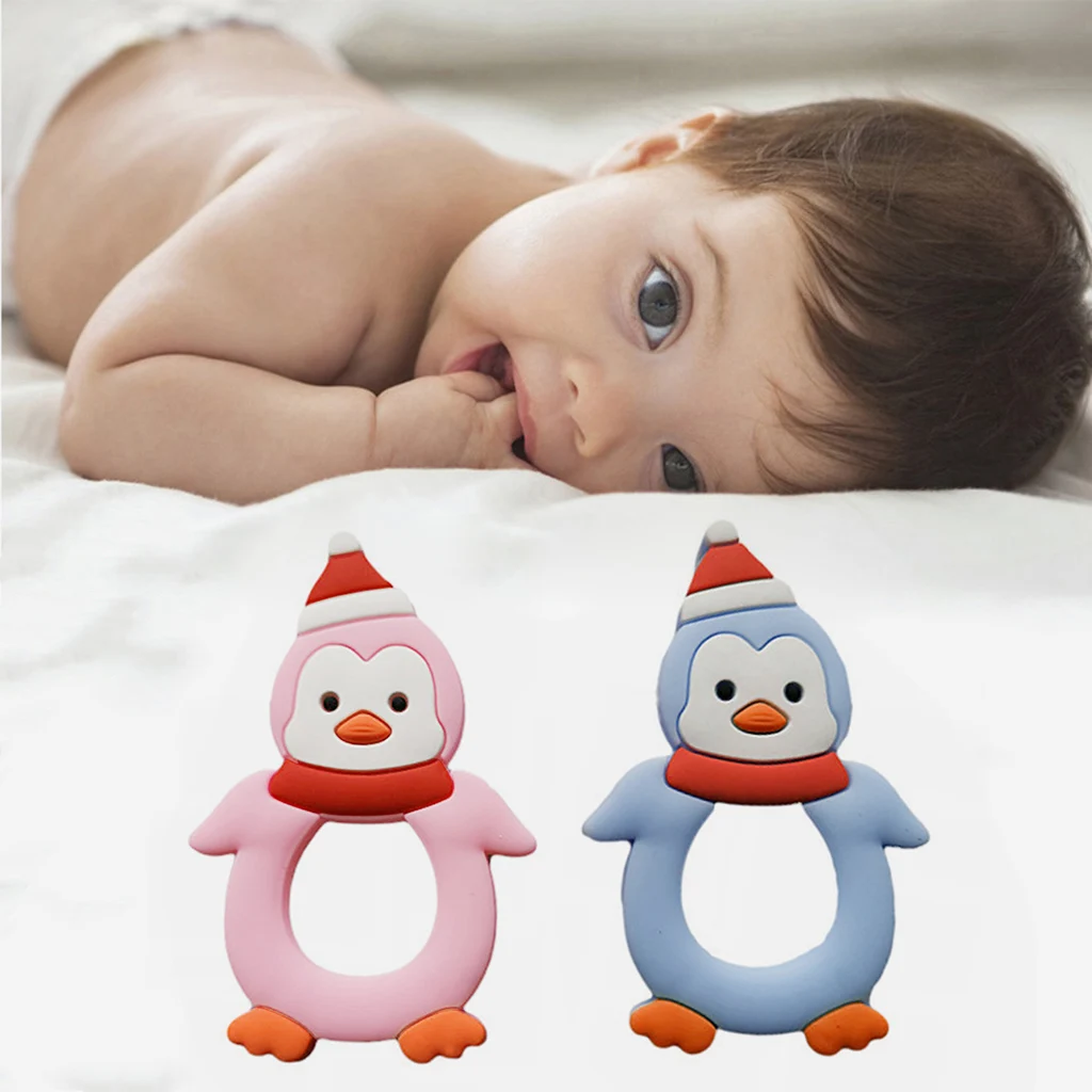 

Food Grade Silicone Baby Teether Cartoon Penguin Modeling Molar Stick Infant Bite Chew Appease Teeth Gel for Girls Boys