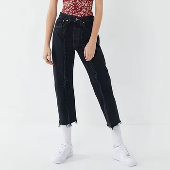 

Women Push Up Jeans new Fashion Women Jeans Denim Tassel Female Mid Waist Spliced Sexy Straight Pants Y920