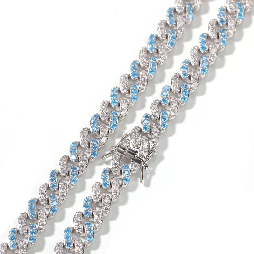 Uwin 9 мм детские синие кубинские цепи зубец Майями звено Bling ожерелье модные, в стиле рок, панк хип хоп ювелирные изделия подарок