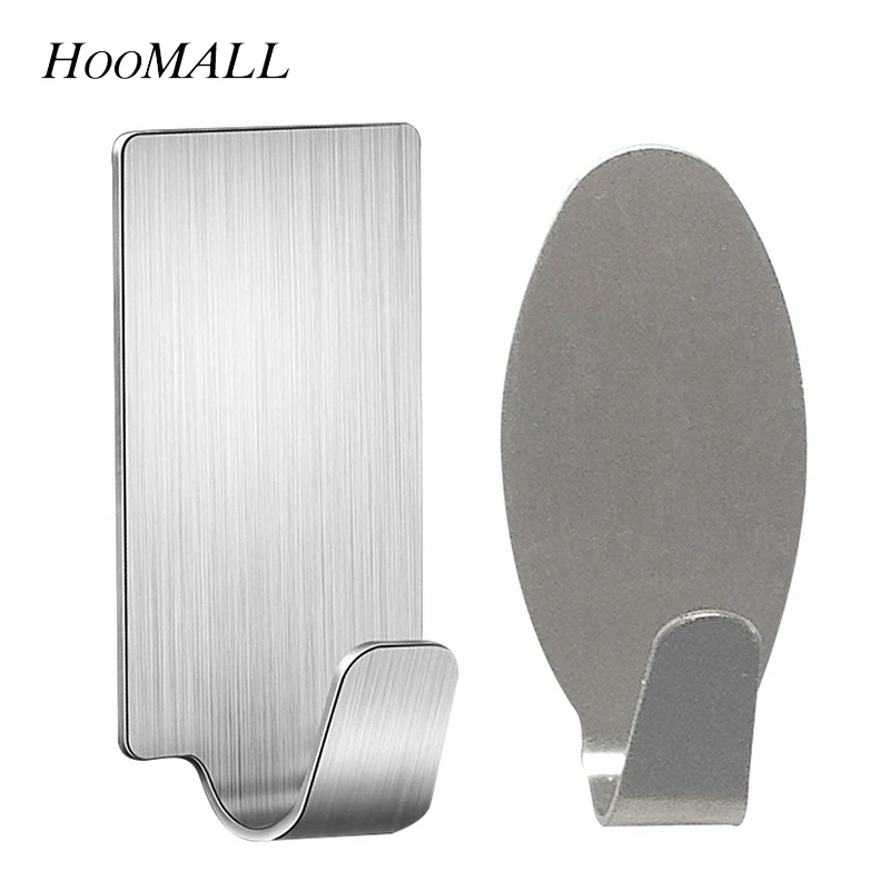Hot 6PCs Self Adhesive Kitchen Wall Door Hook Stainless Steel Holder Hanger For Bathroom Door Wall Kitchen Tools