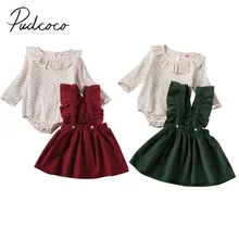 Г. Весенне-осенняя одежда для малышей комбинезон в горошек с длинными рукавами и оборками для маленьких девочек+ платье на бретелях, комплект одежды комплекты из 2 предметов