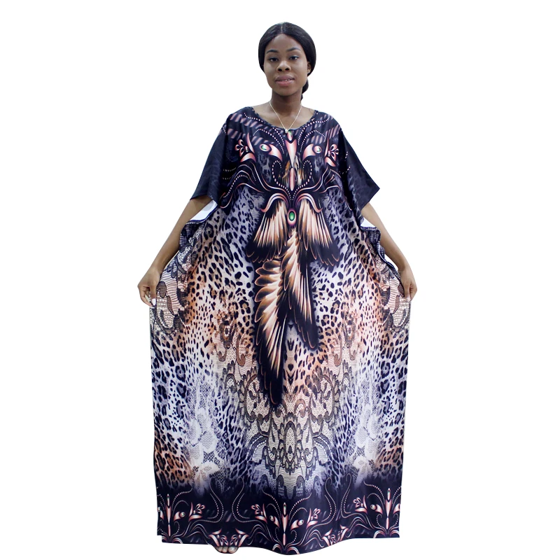 

2019 Newest Design African Dashiki Short Sleeve Leopard & Wing Pattern Print Casual Long Dress Large Plus