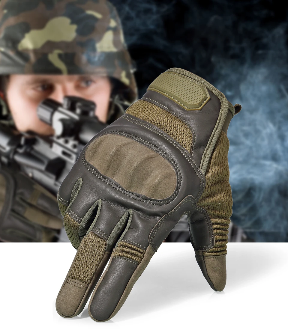 Army PU Leather Tactical Full Finger Glove