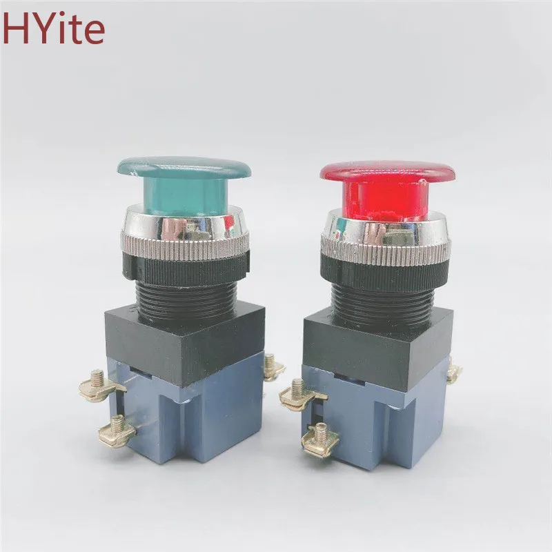 

ON-OFF Mushroom Push Button Switch 3800V electrical industrial switch 4 screws with light Green/Red LA19-11J