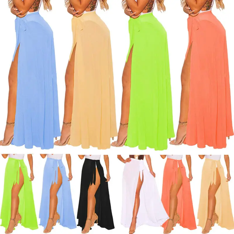 Fashion Women Chiffon Swimwear Pareo Scarf Beach Cover Up Wrap Kaftan Sarong Beach Solid Soft Skirt