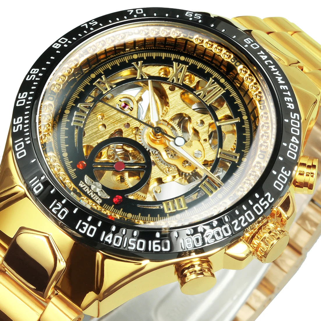 Mechanical Sport Design Bezel Gold Watch Men Automatic Mens Watches Skeleton Wristwatch Winner