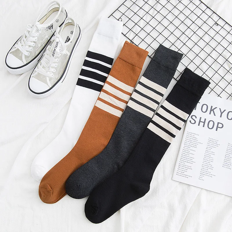 Net Red Long Socks Female Korean Spring And Autumn Socks Japanese-style College Style Knee-Length Half Length 3-Bar High Socks