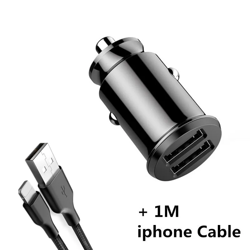 Быстрая зарядка 3.1A 2 порта USB Автомобильное зарядное устройство для iPhone samsung Xiaomi Mini Dual USB быстрая зарядка для автомобиля зарядное устройство для мобильного телефона адаптер - Тип штекера: Black  ip Cable