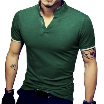 

2020 Vadim Men Cotton Short Sleeve T-shirt Stand Collar Slim Casual Tee Top Muscle Bodybuilding Basic Male T-shirt Homme Ropa
