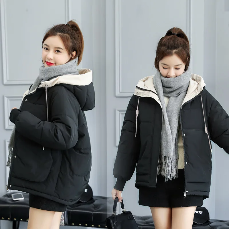 

Hooded Short 2019 Winter New Style Europe And America Casual down Feather Cotton Overcoat Student down Coat Fashion