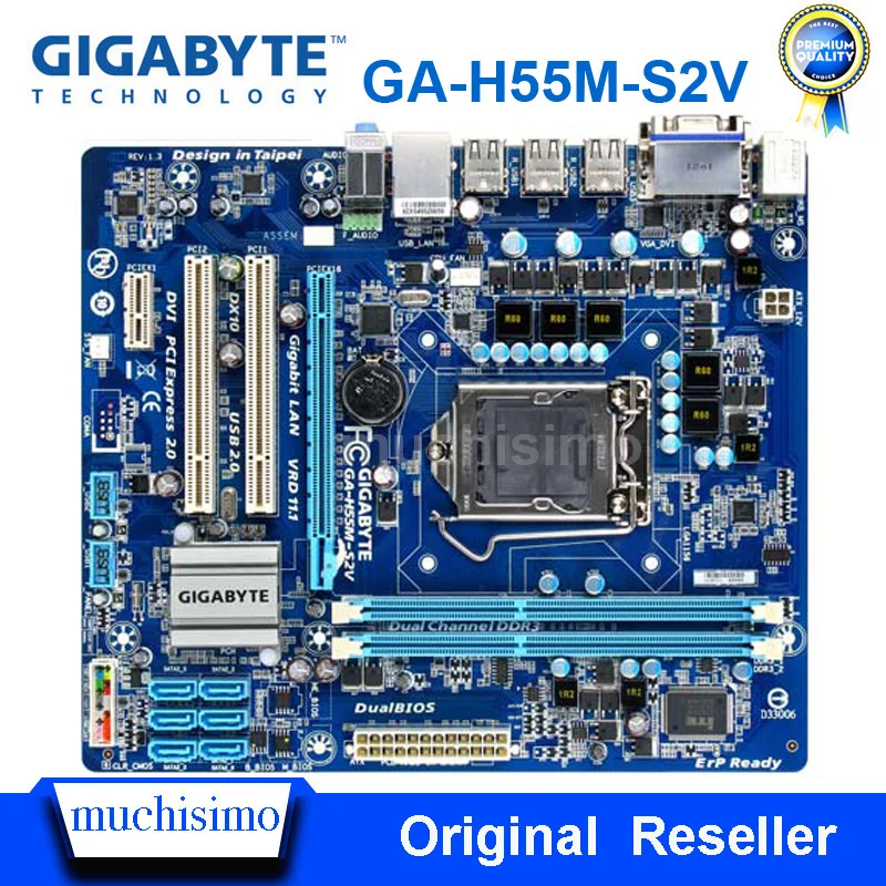 Оригинальная материнская плата для Gigabyte GA-H55M-S2V DDR3 LGA 1156 H55M-S2V USB2.0 Core i7 i5 i3 DVI VGA 8 Гб H55 настольная материнская плата