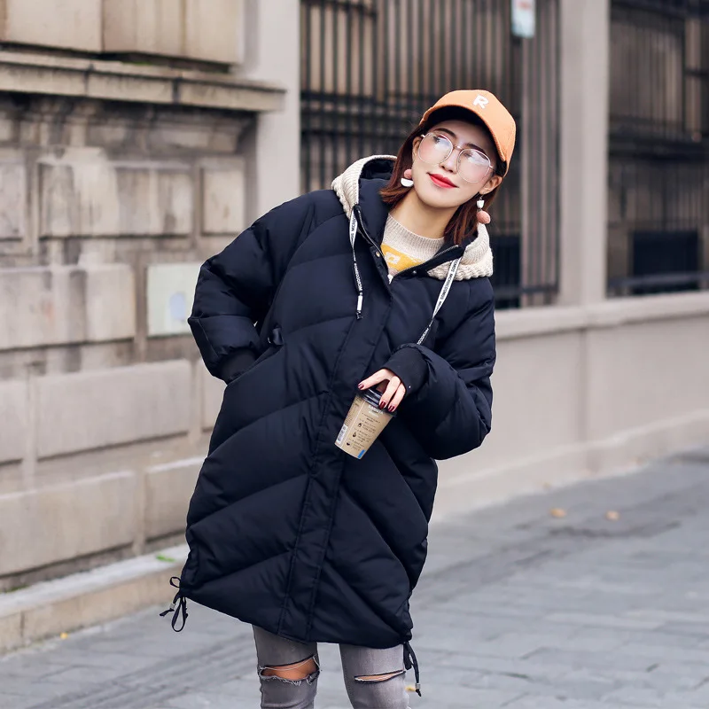 

2018 New Style Cool Knitted Hooded down Jacket Cotton-padded Clothes Students Winter Mid-length Cotton-padded Clothes Korean-sty