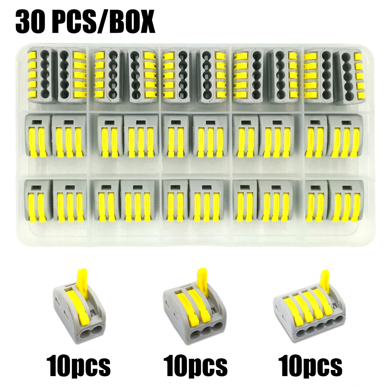 Провод СОЕДИНИТЕЛЬ НАБОР коробка Универсальный компактный клеммный блок освещение провода разъем для 3 комнаты Гибридный быстрый разъем PCT-222 - Цвет: 30box d