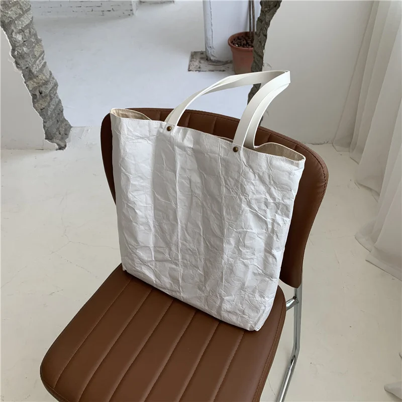 Fashion Korean Version Simple DuPont Hand-held Vintage Washed Kraft Paper Tote Bag Tyvek One Shoulder Straddle Women's