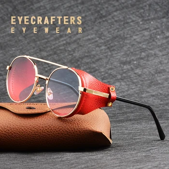

Metal Gradient 2020 Men Steampunk Gothic Goggles Sunglasses Women Retro Fashion Leather With Side Shades Round Sun glasses