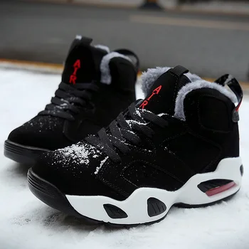 

Winter Warm Men Ankle Snow Boots Plush Inside Anti-skid High Top Keep Warm Chunky High Heels Western Oxfords Vintage Male shoes