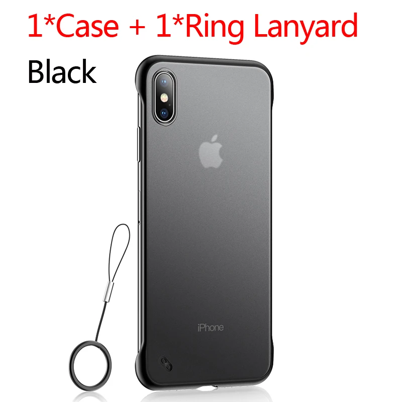 Бескаркасный чехол для iPhone 7 6 6S 8 Plus Прозрачный матовый жесткий чехол для телефона iPhone XR X XS Max с кольцом для пальцев - Цвет: Black With Ring