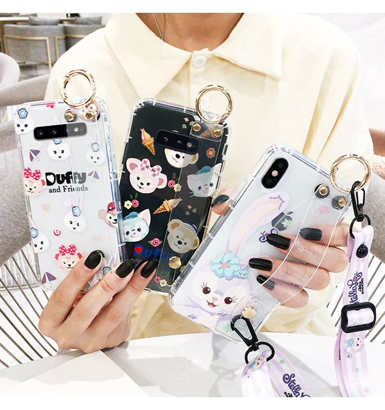 SAM Note 10 pro Cute bear transparent Wrist strap back cover For Sansung S7 edge S8 S9 S10 plus note8 /9 /10 Rabbit case +Strap |
