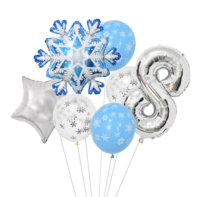 Set Snowflake Number Foil Balloons Confetti Latex Balloon Winter Kids Birthday Party Decoration Elsa Frozen Party Supplies