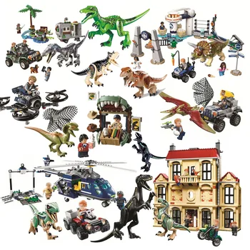

2020 New Jurassic World Dinosaur Tyrannosaurus Rex T. Rex Transport Triceratop Lepining Building Block Bricks Toy For Children