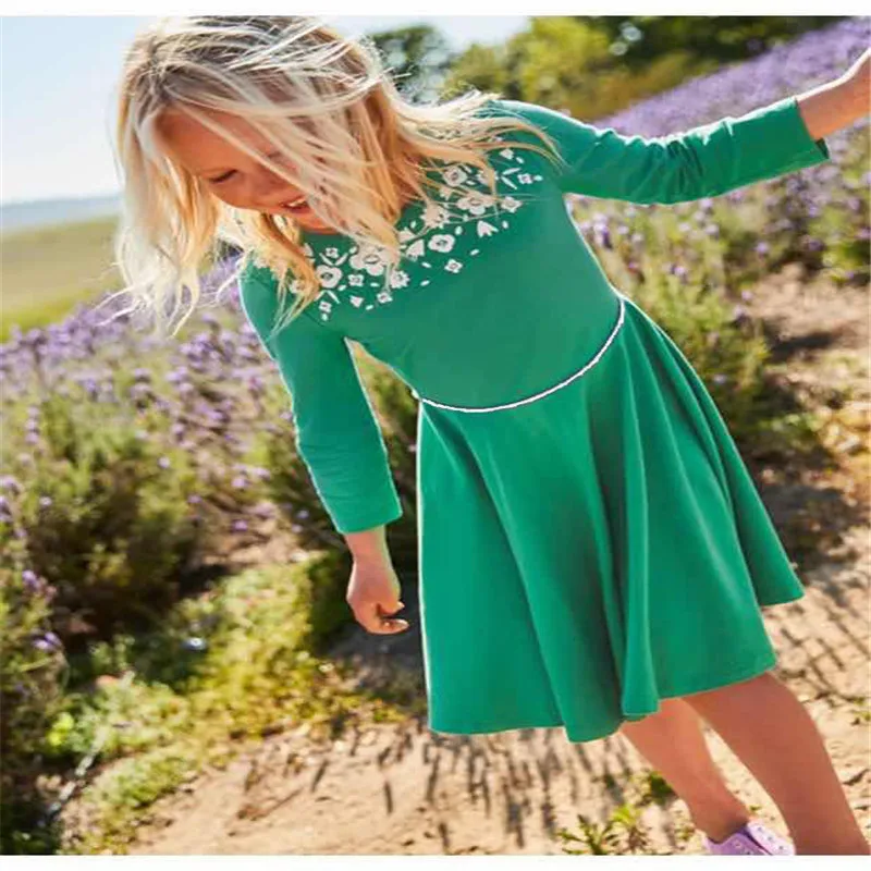 

Jumping Meters Girls long-sleeved dresses European version Cotton Floral Baby princess tutu dress embroidery children's clothing