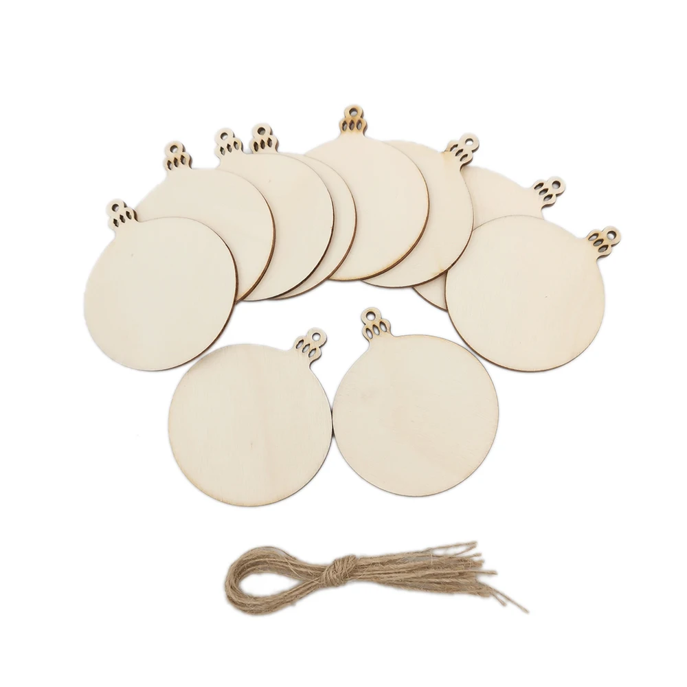 

10pcs Round Cutout Veneers Slices for Patchwork DIY Decoration Christmas Wooden Craft Embellishment Christmas Tree Pendants