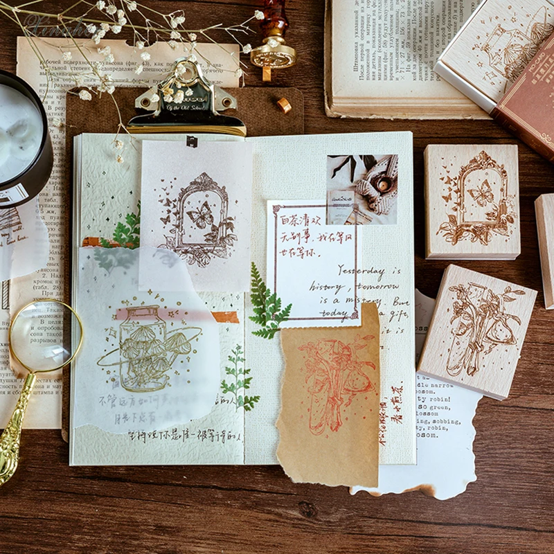 Винтажные волшебные растения гинкго Марка с бабочкой DIY Деревянные Резиновые