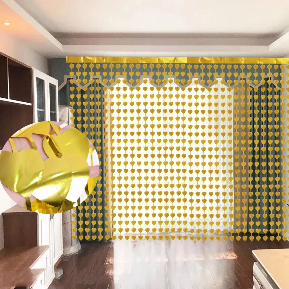 

200cm Heart Foil Door Curtain Birthday Party Sequin Backdrop Window Screen Valentine Day Anniversary Home Decoration Accessories