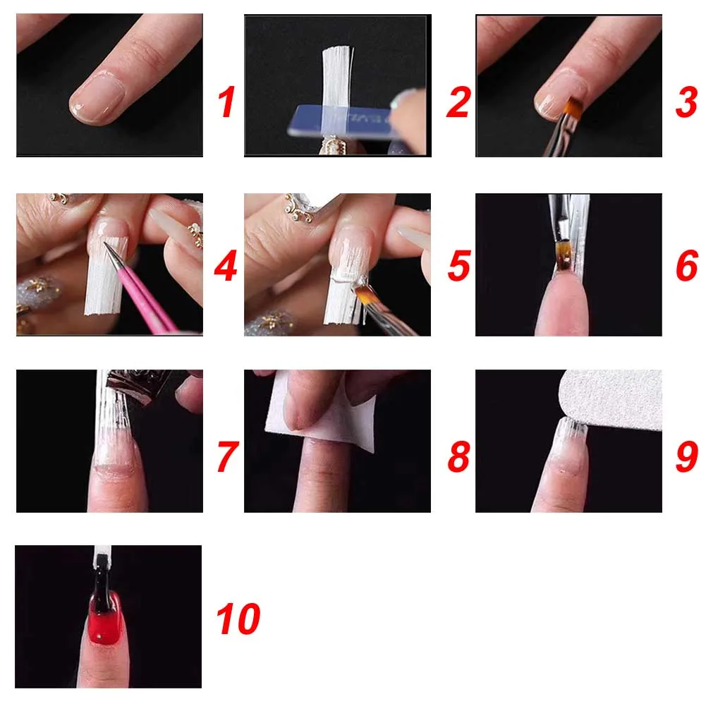 DIY Nail Extension Set Home Gel Polish Fiberglass Smooth Fast Manicure Tweezer Professional UV Lamp Brush Salon Tool