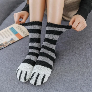 

Winter Warm Cat Paw Socks For Women Girls Sleeping Socks Cute Lovely Printed Home Floor Thick Socks Female Feetwear Calcetines