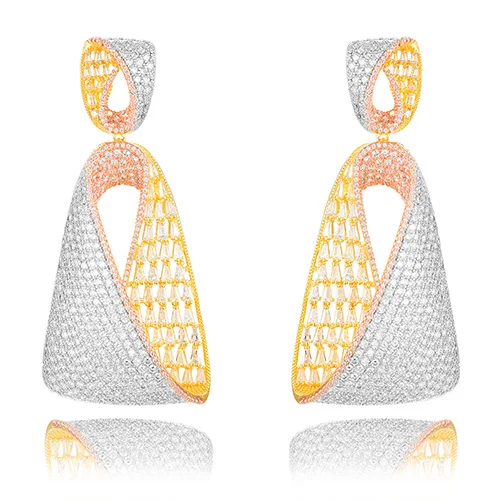 Siscathy модные ювелирные изделия Naija индийский Дубайский свадебные серьги для женщин Роскошные Mirco украшенное кубическими камнями циркония геометрические серьги - Окраска металла: Tricolor