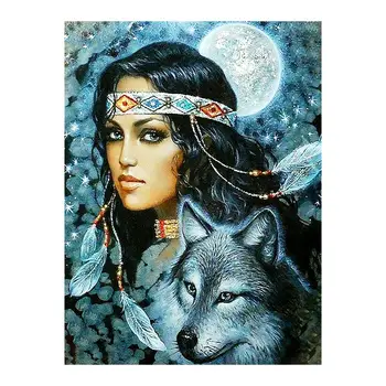 

Moon Woman Wolf Diamond Painting Round Full Drill Portrait Animal Nouveaute DIY Mosaic Embroidery 5D Cross Stitch Home Decor