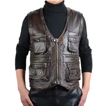 Мужской Осенний жилет из искусственной кожи, с несколькими карманами, на молнии, с v-образным вырезом, куртки больших размеров, мужские повседневные жилеты для работы, рыбалки, улицы, D650